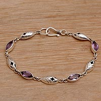 Amethyst link bracelet, 'Opulent Nature' - Balinese Amethyst and Sterling Silver Link Bracelet