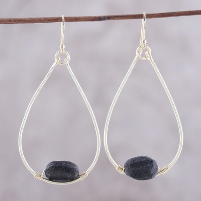Gold plated onyx dangle earrings, 'Magical Stones' - 22k Gold Plated Onyx Dangle Earrings from India