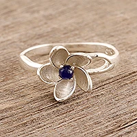 Lapis lazuli cocktail ring, 'Lapis Flower' - Floral Lapis Lazuli Cocktail Ring from India