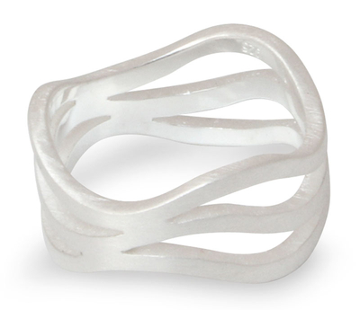 Sterling silver band ring, 'Ping River Flows' - Modern Sterling Silver Band Ring from Thailand