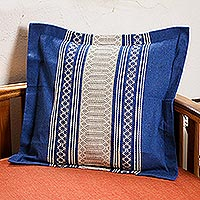 Zapotec cotton cushion cover, 'Royal Blue Temptation' - Handwoven Cotton Cushion Cover in Royal Blue from Mexico