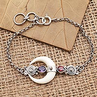 Garnet and amethyst link bracelet, 'Strong Moonlight'