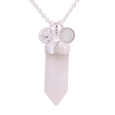 Rainbow moonstone pendant necklace, 'Moonlight Crystal' - Rainbow Moonstone Crystal Pendant Necklace from India