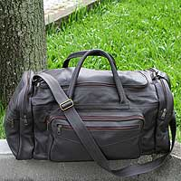 Leather travel bag, 'Brazil in Dark Brown' (large) - Leather travel bag