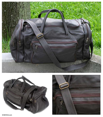 Leather travel bag, Brazil in Dark Brown (large)