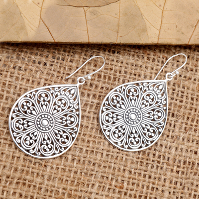 Sterling silver dangle earrings, 'Glorious Teardrops' - Drop-Shaped Sterling Silver Dangle Earrings from Bali