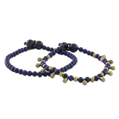 Lapis lazuli beaded bracelets, 'Beautiful Forever' (pair) - Lapis Lazuli Beaded Bracelets from Thailand (Pair)