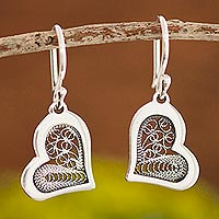 Sterling silver filigree dangle earrings, 'Fancy Hearts' - Heart Motif with Filigree Sterling Silver Dangle Earrings