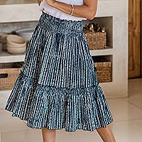 Cotton batik skirt, 'Ocean Wave' - Hand Crafted Cotton Batik Skirt