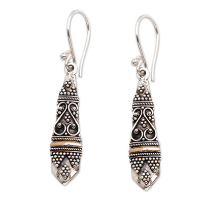 Gold accent dangle earrings, 'Ubud Dancer' - Gold accent dangle earrings