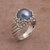 Cultured pearl cocktail ring, 'Dusky Daisy' - Blue Cultured Pearl Cocktail Ring with Floral Motifs (image 2) thumbail