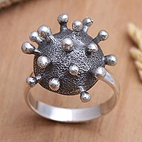 Men's sterling silver cocktail ring, 'Invisible Danger' - Men's Sterling Silver Coronavirus Cocktail Ring