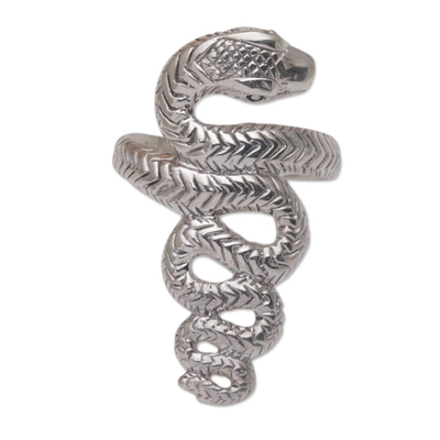 Sterling silver cocktail ring, 'Slinking Serpent' - Handmade 925 Sterling Silver Snake Cocktail Ring