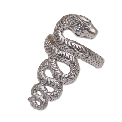 Sterling silver cocktail ring, 'Slinking Serpent' - Handmade 925 Sterling Silver Snake Cocktail Ring