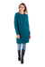 100% baby alpaca sweater dress, 'Winter Teal' - Baby Alpaca Teal Cable Knit Tunic Sweater Dress thumbail