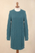 100% baby alpaca sweater dress, 'Winter Teal' - Baby Alpaca Teal Cable Knit Tunic Sweater Dress (image 2c) thumbail
