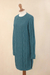 100% baby alpaca sweater dress, 'Winter Teal' - Baby Alpaca Teal Cable Knit Tunic Sweater Dress (image 2d) thumbail