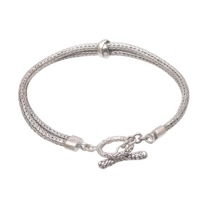 Sterling silver chain bracelet, 'Without End' - Sterling Silver Double Strand Chain Bracelet from Bali