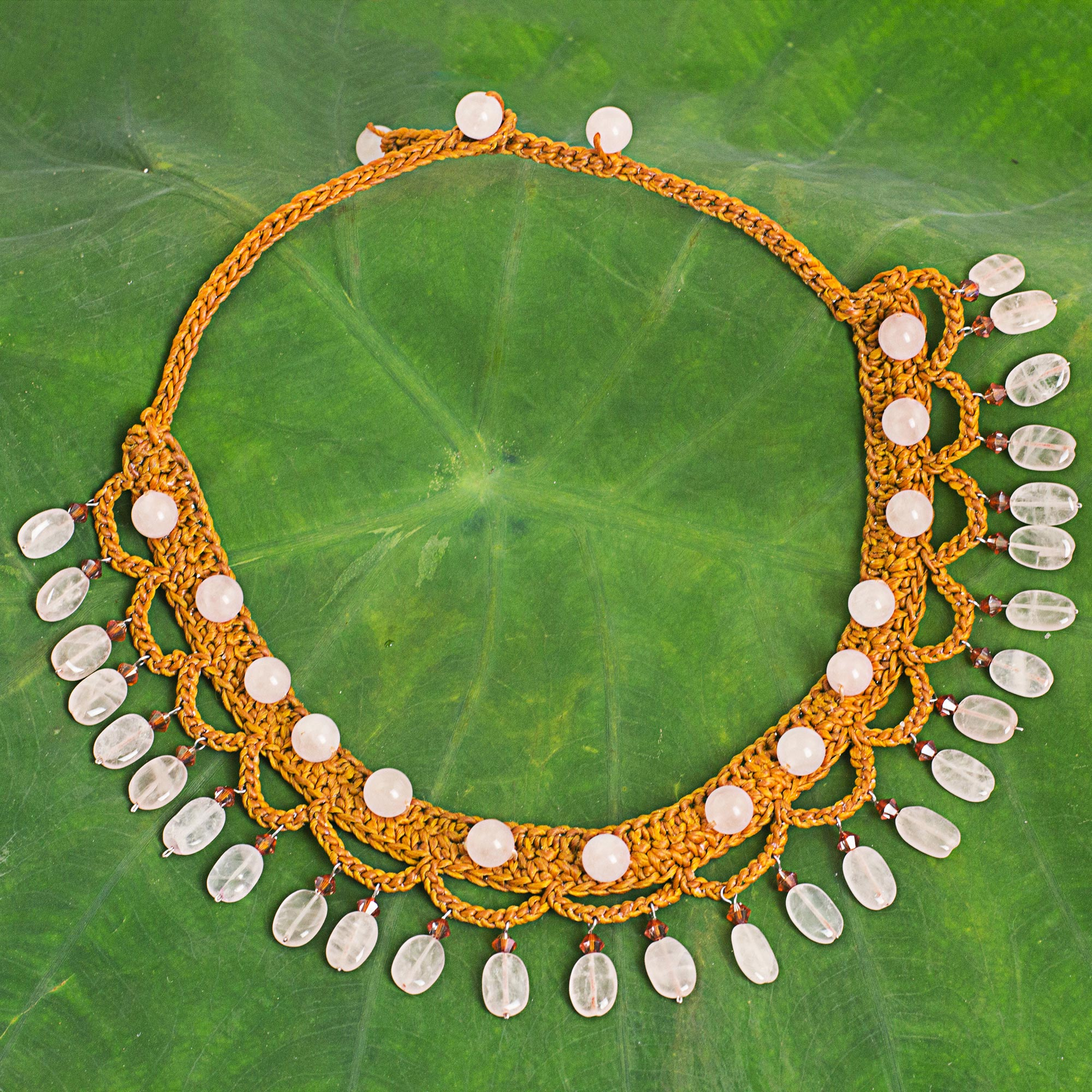 Handmade Thailand Ring Pink Bead Stone craft woven FAIRTRADE Jewelry Adjustable 