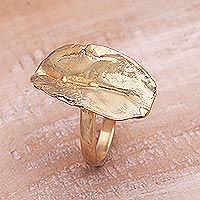 Gold-plated cocktail ring, 'Golden Cleave' - Abstract 18k Gold-Plated Brass Cocktail Ring from Bali