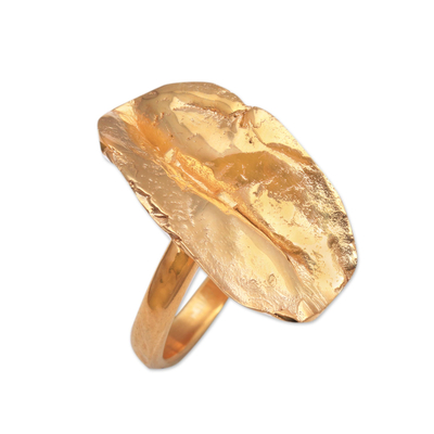 Gold-plated cocktail ring, 'Golden Cleave' - Abstract 18k Gold-Plated Brass Cocktail Ring from Bali