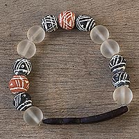 Beaded unity bracelet, 'Together in Fellowship' - African Beaded Terracotta Unity Bracelet from Ghana