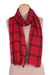 Viscose blend scarf, 'Crimson Checks' - Checked Viscose Blend Wrap Scarf in Crimson from India