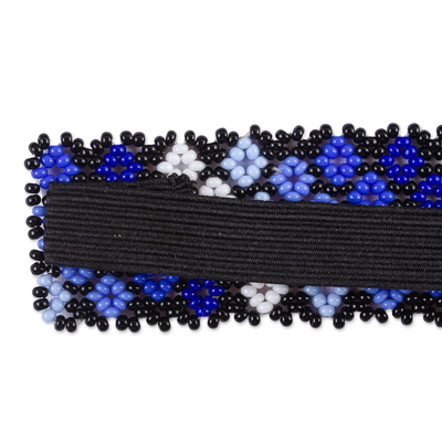 Beaded headband, 'Blue Diamonds' - Blue Beaded Headband Handmade in Mexico