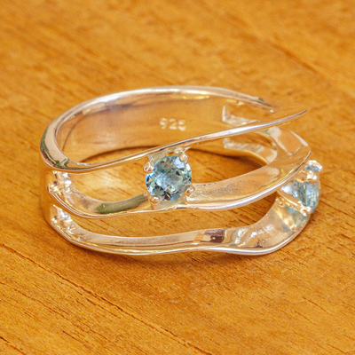 Blue topaz cocktail ring, 'Consonance' - Blue Topaz Sterling Silver Cocktail Ring from Mexico