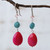 Jade and cherry quartz dangle earrings, 'Springtime colours' - Brazilian Hot Pink Jade & Apatite Dangle Earrings