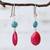 Jade and cherry quartz dangle earrings, 'Springtime colours' - Brazilian Hot Pink Jade & Apatite Dangle Earrings