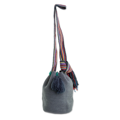 Cotton bucket bag, 'Smoke Texture' - Crocheted Cotton Bucket Bag in Smoke from Guatemala