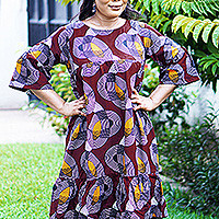 Cotton short-sleeved dress, 'Easy Feeling' - Knee Length Short Sleeved Cotton Dress from Ghana