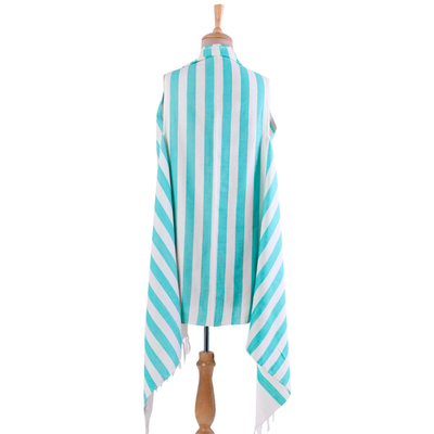 Cotton beach kimono, 'Beach Lover in Mint' - Hand Woven 100% Cotton Kimono Vest from India