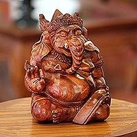 Wood statuette, 'Kind Ganesha'  - Wood statuette