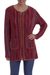 100% Alpaca knit sweater jacket, 'Andean Fire' - Multi-Color and Red Striped 100% Alpaca Knit Sweater Jacket