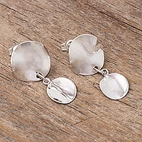 Sterling silver dangle earrings, 'Waves of Brilliance ' - Sterling Silver Abstract Circle Dangle Earrings from Peru
