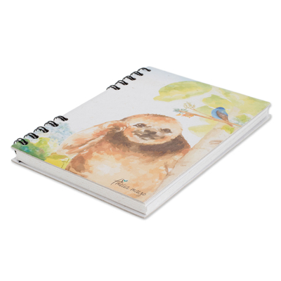 Diario de papel de hoja de plátano, 'Smiling Sloth' - Diario de papel con temática de perezosos firmado de Costa Rica
