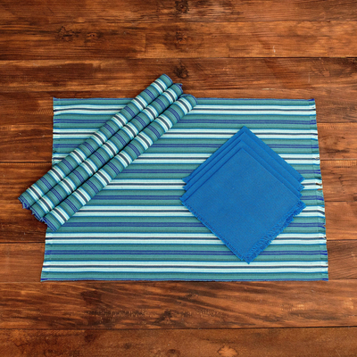 Tischsets und Servietten aus Baumwolle, „Sandy Shore“ (Set für 4) – Handgewebte Tischsets und Servietten aus guatemaltekischer Baumwolle (Set für 4)