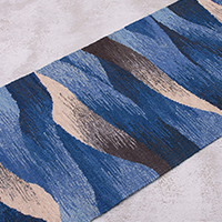 Wool table runner, 'Waves in Motion' - Hand Woven Blue Rectangular Wool Table Runner