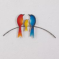 Steel wall sculpture, 'Bird Family' - Steel Wall Sculpture of Three Birds from Mexico