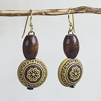 Wood and recycled plastic dangle earrings, 'Loyal Blooms' - Sese Wood and Recycled Plastic Floral Dangle Earrings