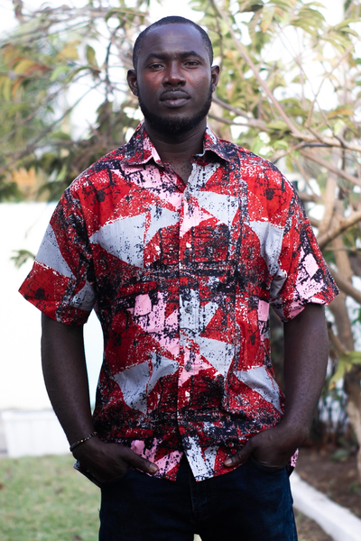 Baumwollhemd für Herren - Bedrucktes Herren-Kurzarmhemd aus Baumwolle aus Ghana