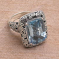 Blue topaz cocktail ring, 'Water Temple' - Eleven Carat Blue Topaz and Silver Cocktail Ring