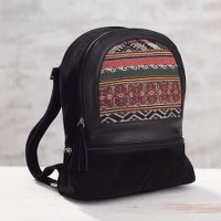 Black Suede and 100% Alpaca Backpack from Peru - Natural  display picture 1
