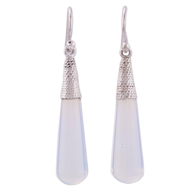Sterling silver dangle earrings, 'Glowing Drops' - Sterling Silver and Glass Dangle Earrings from Peru