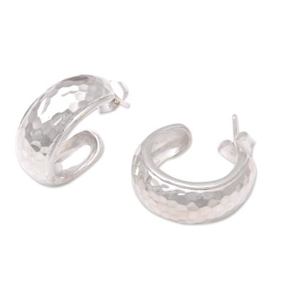 Sterling silver half-hoop earrings, 'Radiant Shine' - Balinese Sterling Silver Half-Hoop Earrings