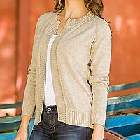 Cotton cardigan sweater, 'Asymmetrical' - Hand Crafted Women's Cardigan Sweater