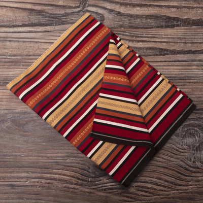 Alpaca blend throw blanket, 'Andes Autumn' - Loom Woven Striped Throw Blanket in Autumn Colors from Peru