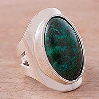 Chrysocolla cocktail ring, 'Cradle of Peace' - Sterling Silver Single Stone Chrysocolla Cocktail Ring